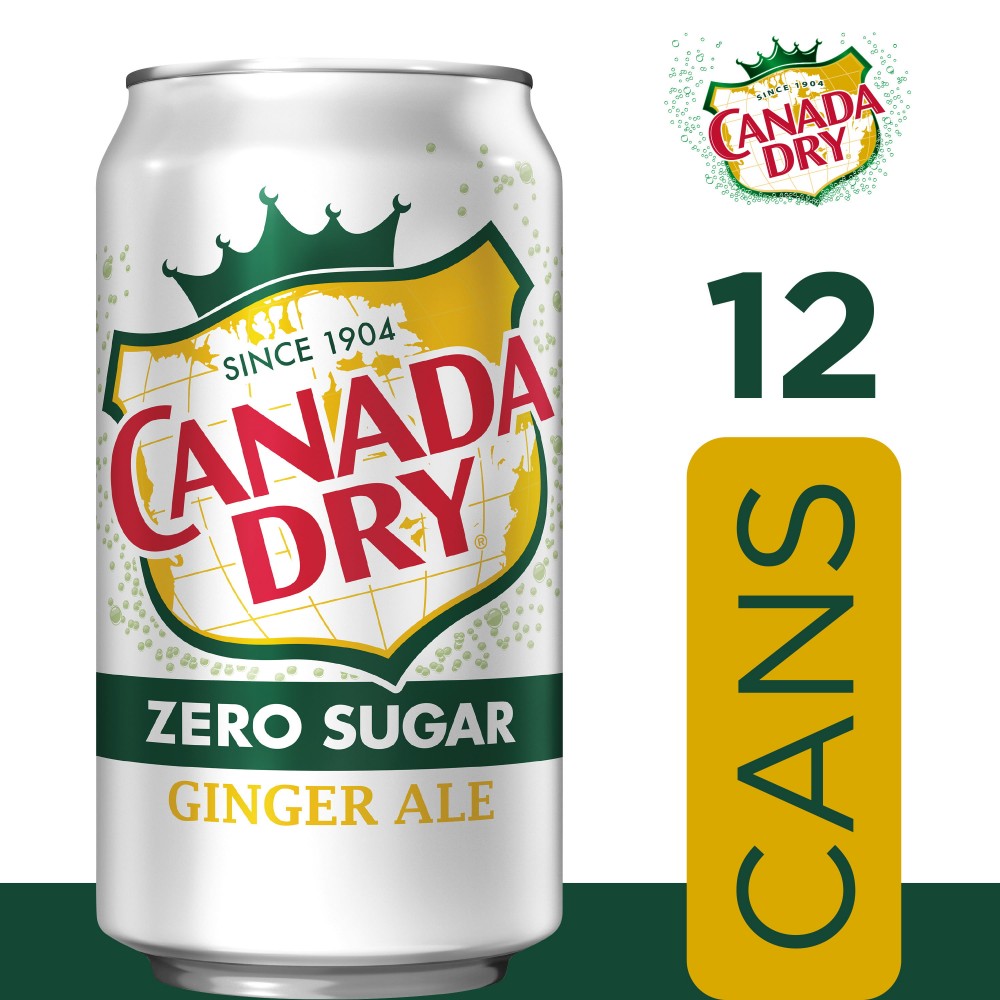 Canada Dry Zero Sugar Ginger Ale Soda, 12 fl oz cans, 12 pack