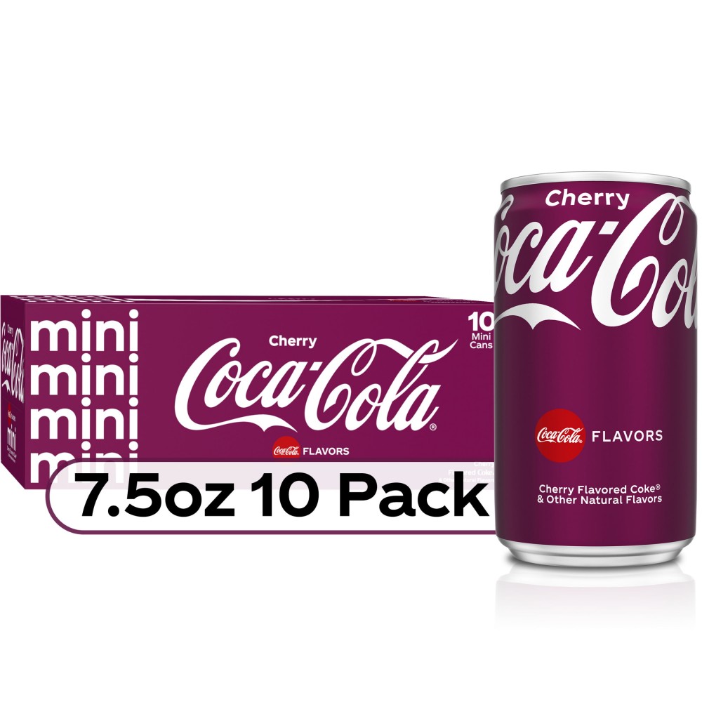 Coca-Cola Cherry Mini Soda Pop Soft Drink, 7.5 fl oz, 10 Pack Cans