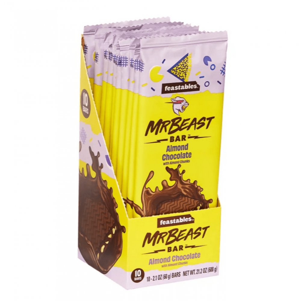 Mr. Beast Feastables Almond Chocolate Bar 60g - Box of 10