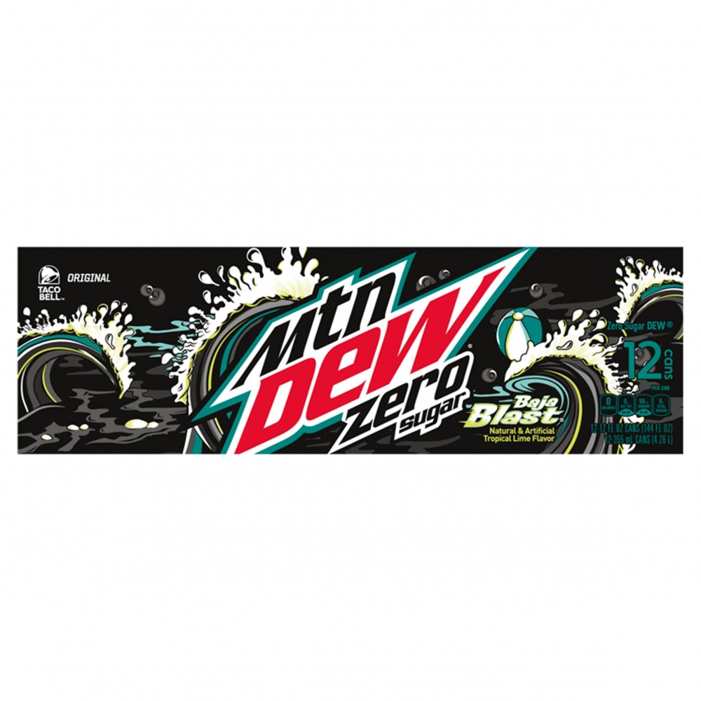 Mountain Dew Zero Sugar Baja Blast Tropical Lime Soda Pop, 12 oz 12 Pack Cans