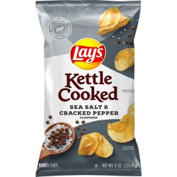 Lay's Kettle Sea Salt & Cracked Pepper Cooked Potato Chips, 8 Oz.