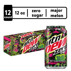 Mountain Dew Zero Sugar Major Melon Watermelon Citrus Soda Pop, 12 oz, 12 Pack Cans