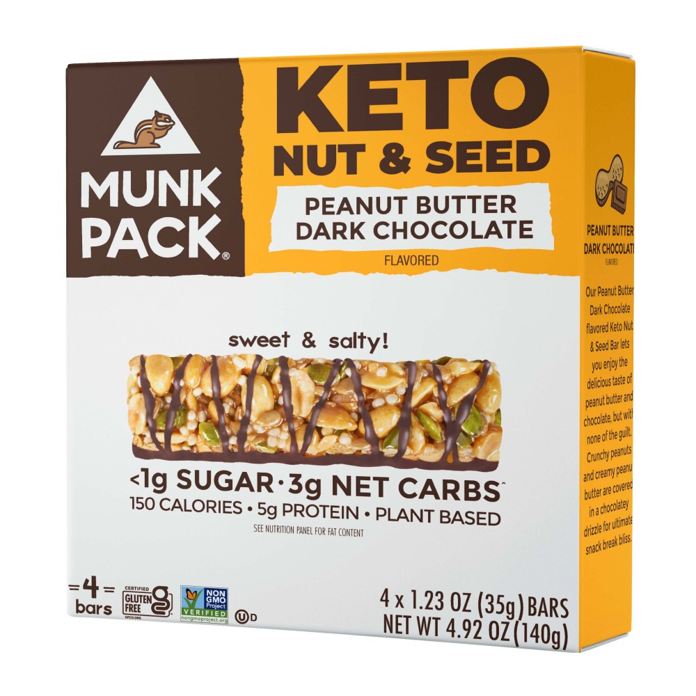 Munk Pack Keto Nut and Seed Bar, Peanut Butter Dark Chocolate, 4 ct. Munk Pack Keto Nut and Seed Bar, Peanut Butter Dark Chocolate, 4 ct.