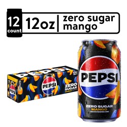 Pepsi Cola Zero Sugar Mango Soda Pop, 12 oz, 12 Pack Cans