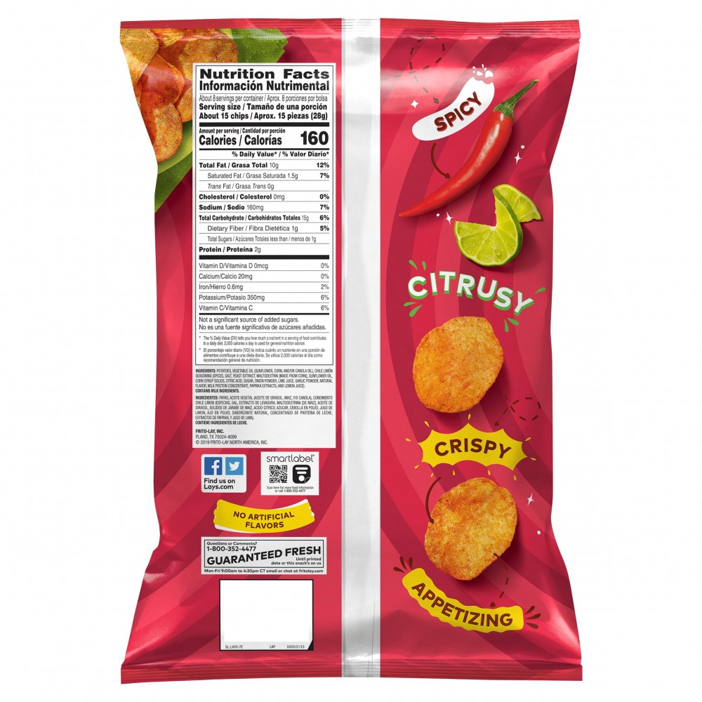 Lay's Chile Limón Flavored Potato Chips, 7.75 oz Bag