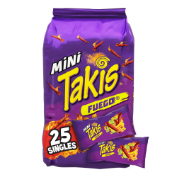 Takis Mini Fuego Rolled Spicy Tortilla Chips, Hot Chili Pepper Lime Flavored, Multipack 25 Individual Snack Packs, 1.23 Ounces Each, Net Weight of 30.75 Ounces