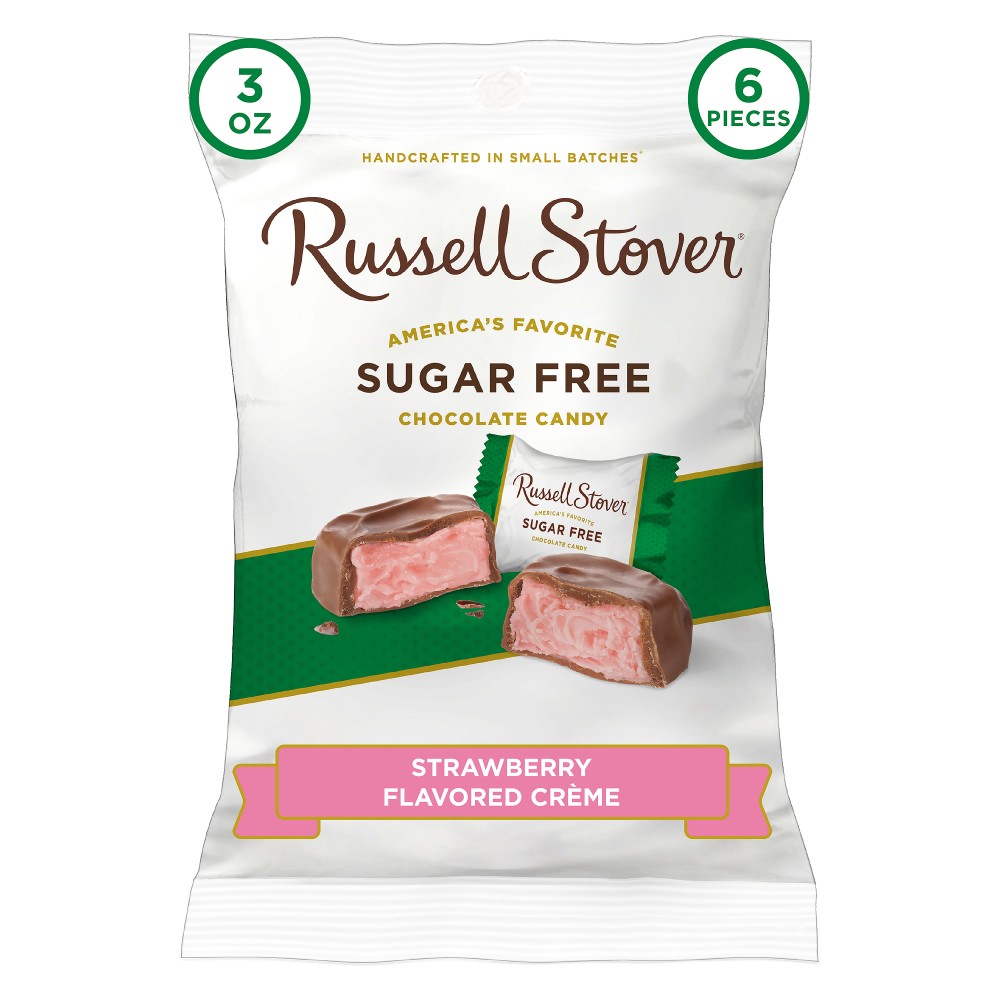 RUSSELL STOVER Sugar Free Strawberry Flavored Crème Candy, 3 oz. bag (≈ 6 pieces)