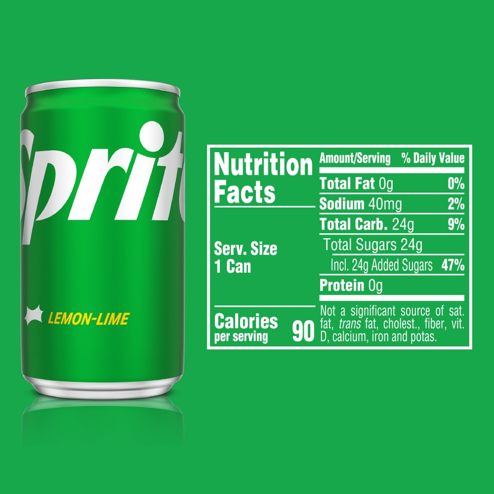 Sprite Lemon Lime Mini Soda Pop Soft Drink, 7.5 fl oz, 10 Pack Cans