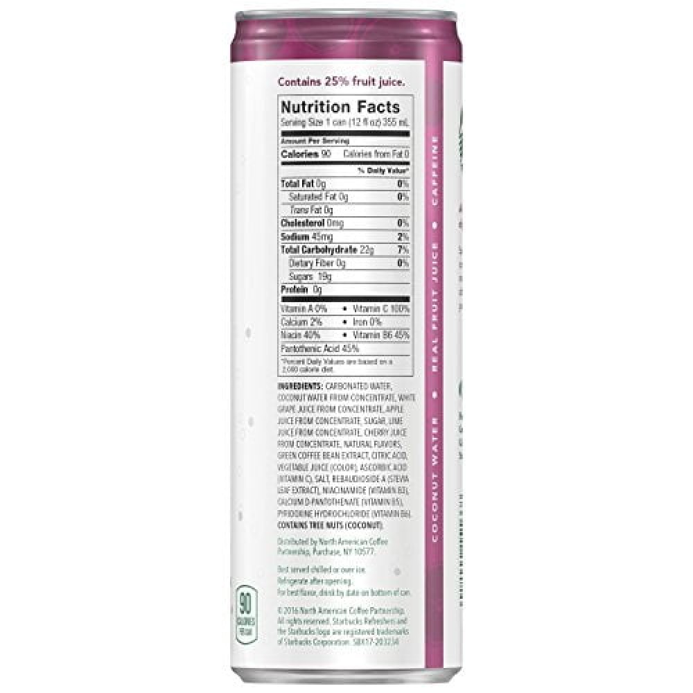 Starbucks, Refreshers with Coconut Water, Black Cherry Limeade, 12 fl oz. cans (12 Pack)