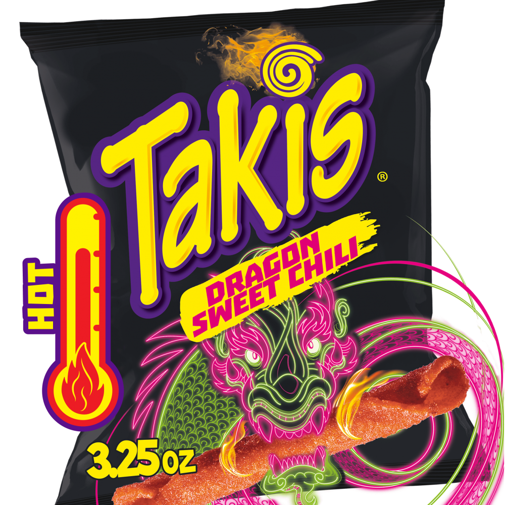 Takis Dragon Sweet Chili Rolled Tortilla Chips, Spicy Sweet Chili Artificially Flavored, 3.25 oz