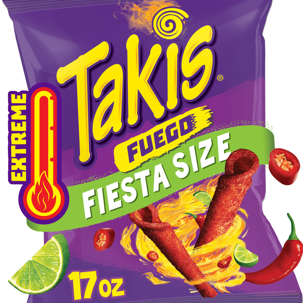 Takis Fuego Rolled Spicy Tortilla Chips, Hot Chili Pepper Lime Flavored Hot Chips, 17 Ounce Fiesta Size Bag