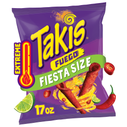 Takis Fuego Rolled Spicy Tortilla Chips, Hot Chili Pepper Lime Flavored Hot Chips, 17 Ounce Fiesta Size Bag