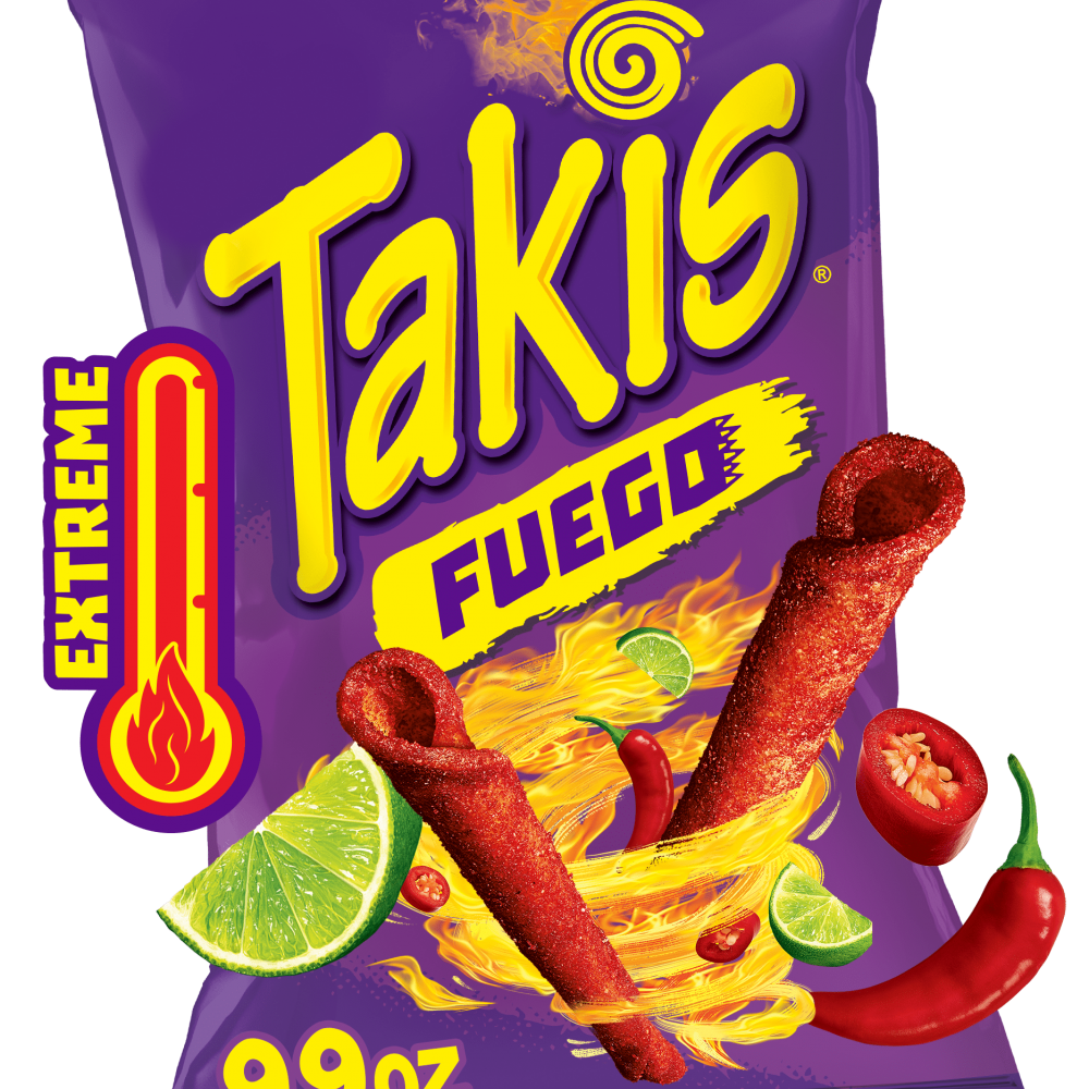 Takis Fuego Rolled Tortilla Chips, Hot Chili Pepper and Lime Artificially Flavored, 9.9 Ounce Bag