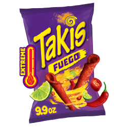 Takis Fuego Rolled Tortilla Chips, Hot Chili Pepper and Lime Artificially Flavored, 9.9 Ounce Bag